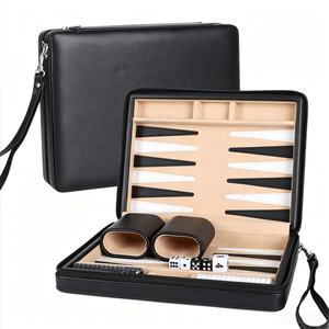 Juego de backgammon de resina con piezas de imitación de cuero, mini juego de mesa familiar con accesorios de juego. - Product Image 1