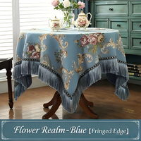 Nappe Ronde Européenne Classique de Luxe à Motifs Floraux 3D en Jacquard Imperméable en Polyester avec Pompons pour Tables à Manger et Tables Basses