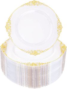 Black Gold Plastic Plates White Plastic Dinner Plates With Rose Gold Rim for Weddings & Parties & Shower - Product Image 2