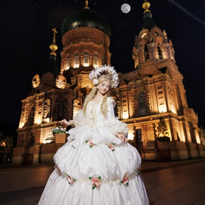 Vestido de noche blanco Vestido de corte Traje de actuación de drama Escenario retro Fiesta clásica europea Etiqueta Estudio de fotografía - Product Image 5