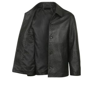 Men <b>Black</b> Classic Leather Jacket Stand Collar <b>Letter</b> Pattern Winter Finished Casual & Formal Style - Product Image 4