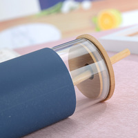 Bouteille en verre isotherme de 450 ml (16 oz) avec logo personnalisé, manchon en silicone incassable style américain, couvercle en bambou à visser et paille – En stock