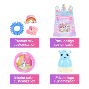 Ensemble de <span class=keywords><strong>maquillage</strong></span> pour enfants <span class=keywords><strong>Licorne</strong></span> : Poudre, palette de fards à paupières, baume à lèvres, élastiques à cheveux, bague <span class=keywords><strong>arc</strong></span>-<span class=keywords><strong>en</strong></span>-<span class=keywords><strong>ciel</strong></span> – Kit cosmétique de jeu d'imitation sûr et non toxique - Product Image 5