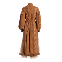OUDINA Nouveautés élégantes Ensemble deux pièces Manches lanternes Jupe en maille Pull en tricot décontracté Élégant Robes pour femmes