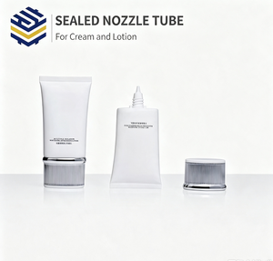 หลอดเครื่องสำอางทรงรีสีขาวแบบแบน ทำจากพลาสติก PE พร้อมฝาเกลียว ป้ายโลโก้แบบกำหนดเอง วัสดุ PP - Product Image 2
