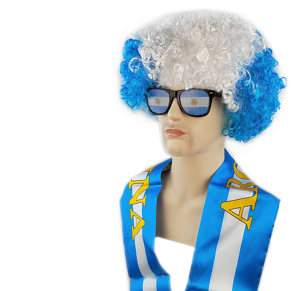 Ensemble Argentine (perruque, lunettes, écharpe)