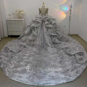 Vestidos de Novia Modernos JJ116 con Encaje, Borlas, Flores y Cristales, Vestidos de Fiesta Largos Hasta el Suelo para Novia - Product Image 2