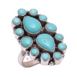 แหวนเทอร์ควอยซ์ธรรมชาติสำหรับผู้หญิงเครื่องประดับเงินสเตอร์ลิง925ขายส่งเป็นกลุ่มเครื่องประดับเงินสเตอร์ลิง925แบบแฮนด์เมดเครื่องประดับชั้นดี - Product Image 1