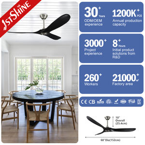 พัดลมเพดาน1stshine, โคมไฟแบบโมเดิร์นธรรมชาติใบพัดไม้ลม60นิ้วพัดลมเพดานสีดำไม่มีไฟ - Product Image 3