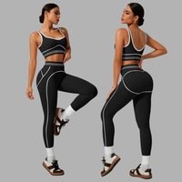 Conjunto Deportivo Seamless para Mujer, Top Deportivo Sexy con Espalda Descubierta y Leggings con Efecto Levanta Glúteos, con Franjas Laterales