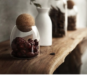 Bocaux en verre pour <span class=keywords><strong>le</strong></span> stockage pots de stockage de nourriture avec couvercle en bois bouchon de boule de liège fait à la main - Product Image 3