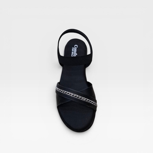 Women Stylish Black Cross Strap Wedge Sandal Comfortable Fashion Casual Party Wear Slip On Lightweight Soft Elegant Footwear - Product Image 2