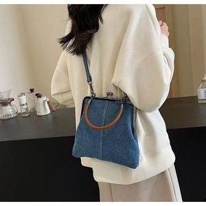 Bolso de mano vintage para mujer con cierre de beso, asa de anillo de madera, pequeño bolso de hombro cruzado, cartera retro con cierre para vaqueros para damas - Product Image 3