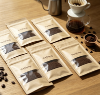 Sachets plats à trois soudures avec fenêtre, en papier kraft biodégradable PLA, refermables, compostables, de qualité alimentaire, personnalisables, pour café, vente en gros OEM