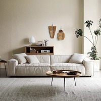 Leinen-Dreisitzer-Sofa mit Abnehmbarem Waschbarem Bezug Nordisches Vintage-Design Gerade Stabform für Wohnzimmer Büro