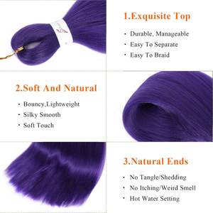 Capelli Intrecciati <span class=keywords><strong>Viola</strong></span> 24 Pollici 3 Pacchi Pre-Stirati Estensioni <span class=keywords><strong>Colorate</strong></span> per Trecce Twist Box Braids Lunghe Trecce all'Uncinetto Doppie a Macchina - Product Image 3