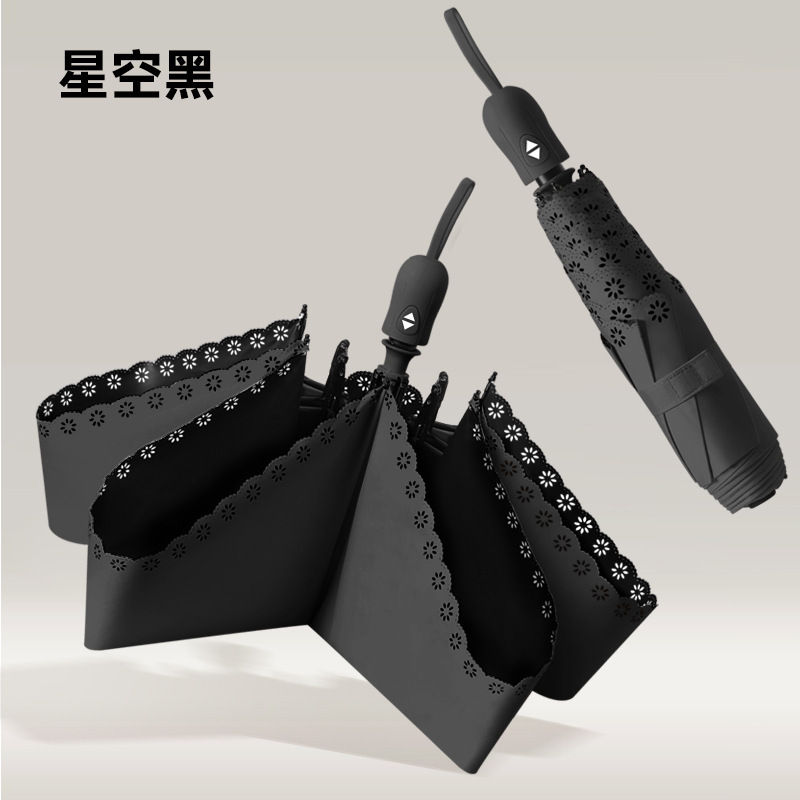 Star black-three-fold 6 bone broken lace ultra-light umbrella