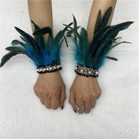 Bracelets de poignet en plumes décorés de strass, réglables, pour Halloween, carnaval, cosplay, scène, danse, performance