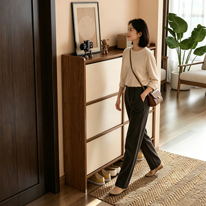 Space Saving <strong>Shoe</strong> Cabinet for <strong>Small</strong> Hallway Entryway Ultra Slim Tip Out Depth 18cm 28cm ENF Solid Wood Removable <strong>Shoe</strong> <strong>Storage</strong> - Product Image 3