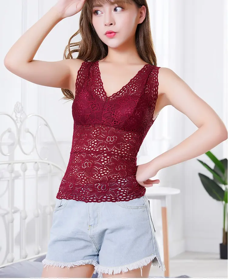 Plus Size Lingerie Tank Top Women's Natalie V-Neck Cami Shirt Sleeveless Spaghetti Strap Lace Trimmed Camisole