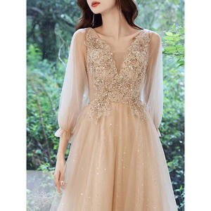 LY-PD0303 Abendkleider Ballkleider Glitzer Spitze Perlen Pailletten Partykleid Damen Langarm Vestidos De Noche Abendgarderobe - Product Image 4