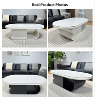 Table basse moderne en pierre avec rangement pour salon et petit appartement, forme ovale, design de luxe léger