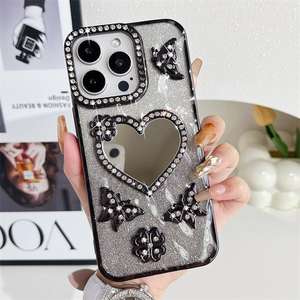 Love Mirror Water Diamond Galvanoplastia Flash Powder Phone Case para <span class=keywords><strong>iPhone</strong></span> 11 <span class=keywords><strong>12</strong></span> 13 14 15 16 Pro Max Cell Cover - Product Image 5