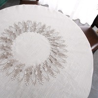 Nappes rondes en lin de 60 pouces, broderie en dentelle de luxe, décoration exclusive en pointillés pour mariage, fête d'anniversaire, haute qualité