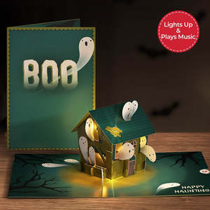 Tarjetas Pop-up 3D <span class=keywords><strong>de</strong></span> Halloween con Luz LED, Diseño <span class=keywords><strong>de</strong></span> Calabaza y Fantasma, con Sobre y Nota en Blanco, para Regalo <span class=keywords><strong>de</strong></span> Fiesta - Product Image 2
