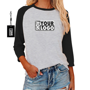 Camicetta da donna a maniche 3/4 in cotone con maniche lunghe traspirante a maglia su misura per lo stile Casual primaverile - Product Image 1