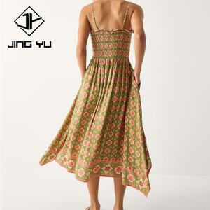 New Beach-inspired Luxury Green Printed Pleated Strapless Midi <b>Dress</b> Custom Soft 100% Rayon Summer <b>Dress</b> - Product Image 2