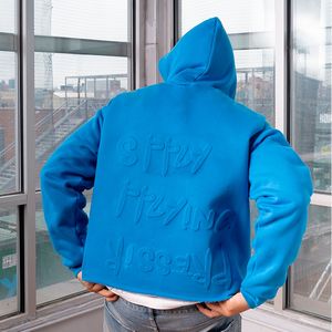 Sweat à capuche personnalisé en tricot respirant gaufré 3D pour homme, en molleton bouclette 100 % coton épais 420 g/m², coupe oversize, fini brut, collection automne - Product Image 6