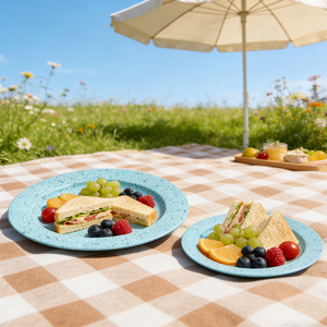 Assiettes de <span class=keywords><strong>service</strong></span> en mélamine style terrazzo <span class=keywords><strong>turquoise</strong></span> moucheté de 8,75 pouces avec bord côtelé - Product Image 6