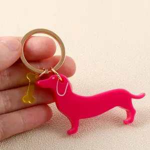 personalized acrylic dachshund pink keychain plastic dog keychain for gift