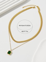 Collar de cadena de espiga cuadrada de circonita cúbica (CZ) para mujer, doble capa, de acero inoxidable, con esmeralda, ideal para regalo, venta al por mayor