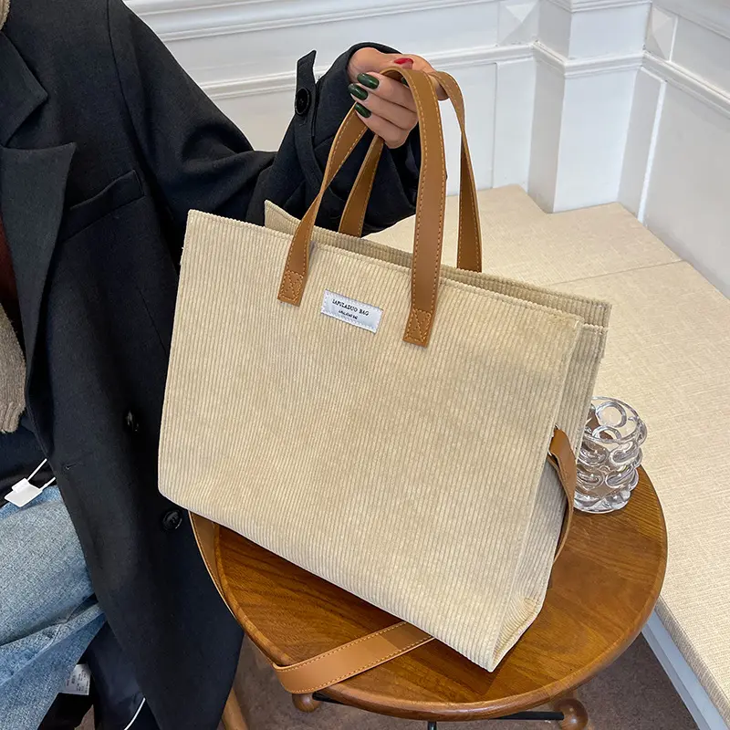 hot selling Wholesale premium factory OEM Fashion style travel women girls corduroy tote bag