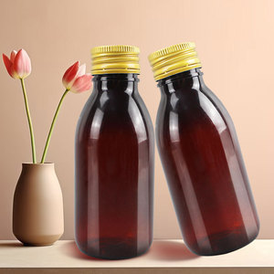 Aangepaste 4oz 120ml PET plastic lege fles voor vloeibare medicijnen, farmaceutische voorbereidingen, amberkleurige ahornhoutsiroop - Product Image 1