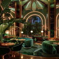 Meubles de bar et de restaurant de luxe, ensemble de table et de chaises de restaurant en velours vert, sièges de banquette de café, banquette VIP