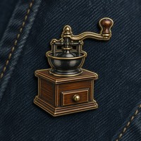 En gros, Pin's en émail vintage avec logo personnalisé, motif moulin à café, badge métallique rétro, pin's de revers, cadeau souvenir pour barista, usine OEM ODM
