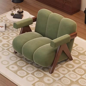 Sofá Individual Minimalista Nórdico con Tela de Terciopelo <span class=keywords><strong>y</strong></span> Sillón de Diseño Relajado, Patas de Madera Maciza, Ideal para Salas de Recepción - Product Image 3