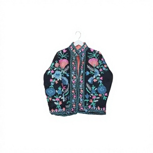 Chaqueta Bomber de Punto Floral Bohemio Vintage Bordada a Mano con Forro de Algodón Ecológico Reversible Transpirable de Secado Rápido para Mujer - Product Image 1
