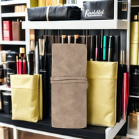 Sac enroulable de pinceau de maquillage de peinture d'artiste, organisateur de support de brosse de maquillage de toile, sac de brosse de maquillage en cuir avec la fermeture de ficelle