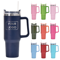 Taza de Viaje Personalizada con Logotipo Grabado con Láser, Taza Blanca de Doble Pared de Acero Inoxidable de 40 oz con Asa y Tapa con Pajita para Fiestas