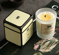 Vente en gros de bougies parfumées dans des pots en verre givré, coffrets cadeaux rétro beige avec bordure noire, boîte cadeau carrée incluse, parfum personnalisé