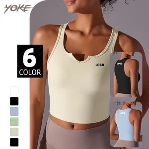 YK individuelles Logo Front V-Form ärmellose Oberteile Training Training Frauen bequem gerippt 2024 New heiß sexy Yoga Gym Sport-BH