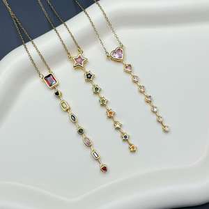 Новое поступление, колье с цирконием под старину, роскошное длинное медное модное квадратное украшение из сахарной кисточки, оптовая продажа - Product Image 1