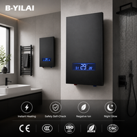Chauffe-eau électrique instantané B-YILAI 8800W avec panneau en verre sans soudure, affichage triple température, interface en laiton, chauffage rapide en 3 secondes pour la douche