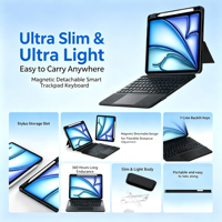Casing iPad dengan Touchpad, Stand Tablet Lepas Pasang, Tombol Scissor Backlit 78-Key, Koneksi Nirkabel BT Multi Perangkat, Desain Tipis