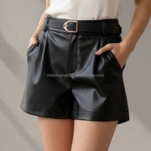 여성용 비건 PU 가죽 반바지 (골드 버클 벨트 포함) - Product Image 1