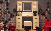 Coiffeuse moderne en bois blanc écologique avec miroir et modes d'éclairage réglables pour appartement, chambre et hôtel